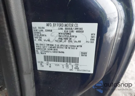 2004 Ford F-250 Lariat/Xl/Xlt z USA, uszkodzony, nr VIN 1FTNX21L14ED18496